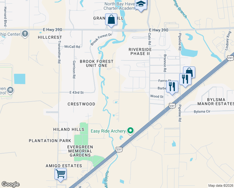 map of restaurants, bars, coffee shops, grocery stores, and more near 4205 Mill Bayou Road in Panama City