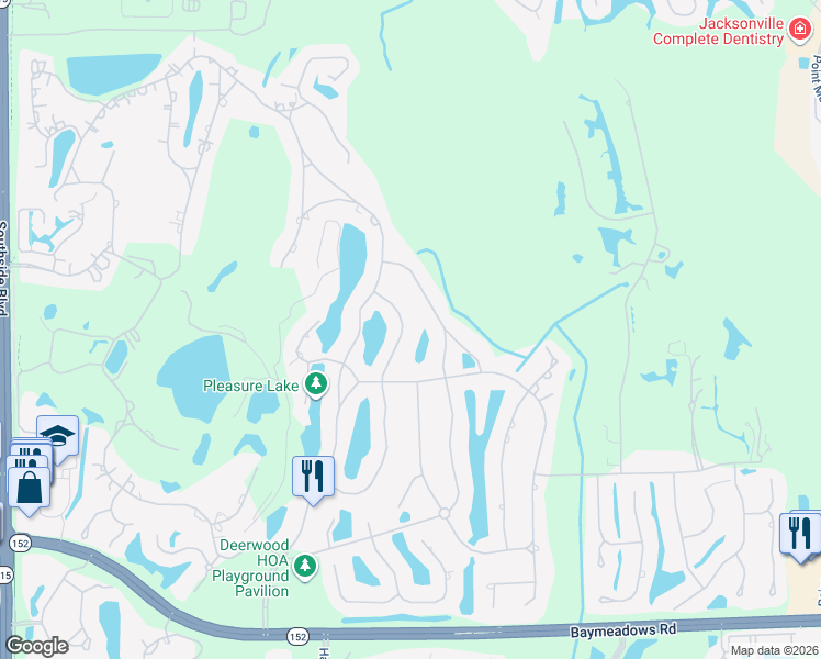 map of restaurants, bars, coffee shops, grocery stores, and more near 7976 Woodpecker Trail in Jacksonville