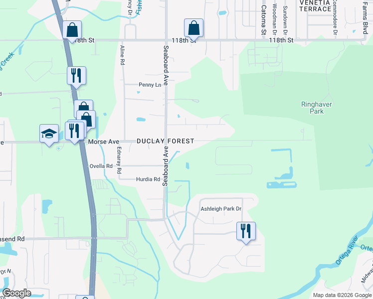 map of restaurants, bars, coffee shops, grocery stores, and more near 5694 Morse Avenue in Jacksonville