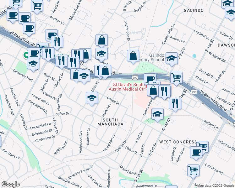map of restaurants, bars, coffee shops, grocery stores, and more near 4303 Hank Avenue in Austin