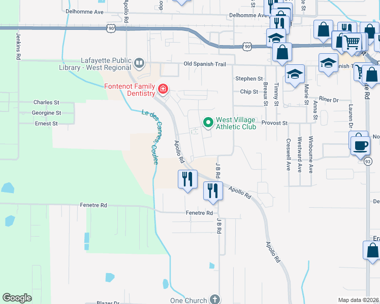 map of restaurants, bars, coffee shops, grocery stores, and more near 517 L Provost Road in Scott