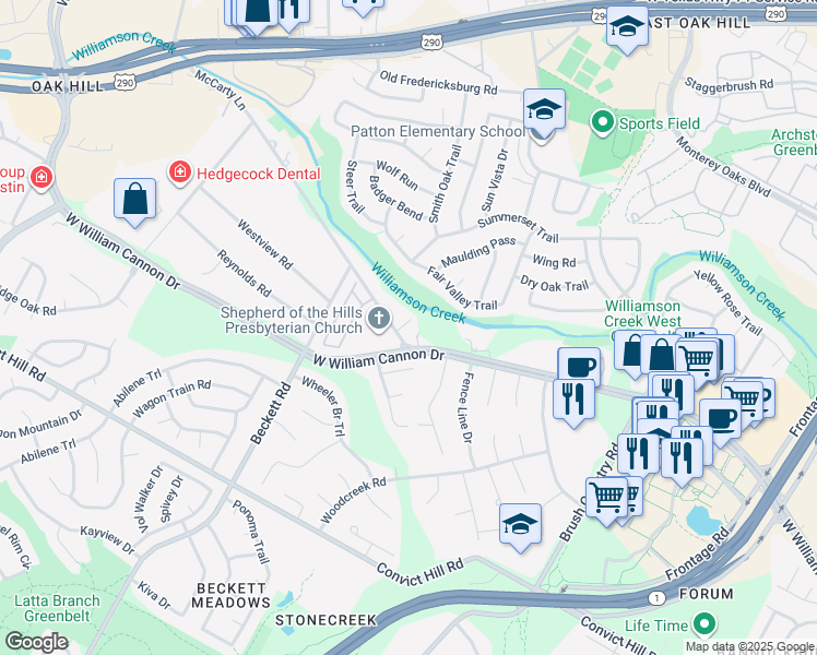 map of restaurants, bars, coffee shops, grocery stores, and more near 5216 McCarty Lane in Austin