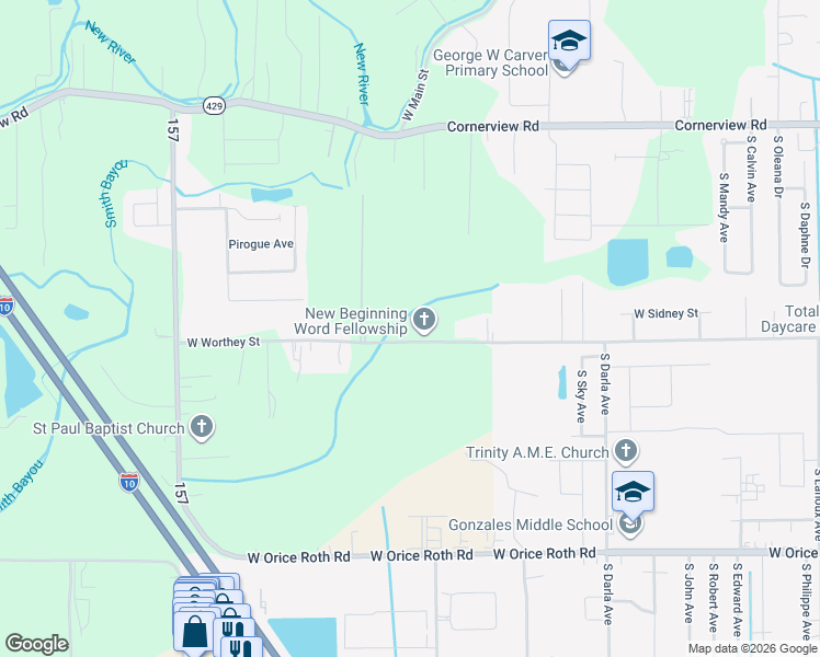 map of restaurants, bars, coffee shops, grocery stores, and more near 39296 West Worthy Road in Gonzales