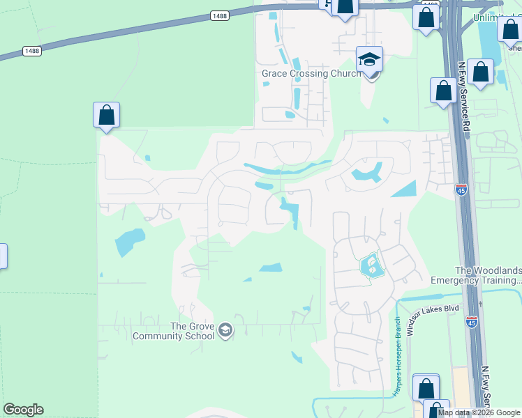 map of restaurants, bars, coffee shops, grocery stores, and more near 2025 Bennet Lane in Conroe