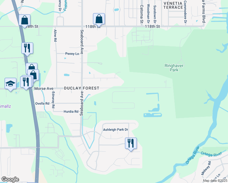 map of restaurants, bars, coffee shops, grocery stores, and more near 5549 Morse Avenue in Jacksonville