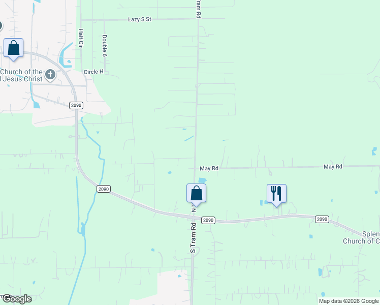map of restaurants, bars, coffee shops, grocery stores, and more near 14979 Tram Road in Splendora