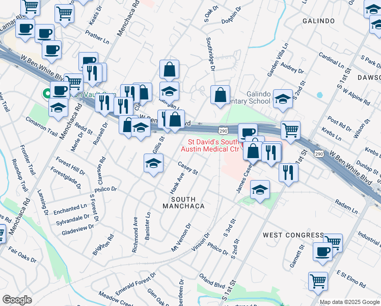 map of restaurants, bars, coffee shops, grocery stores, and more near 1201 Marcy Street in Austin