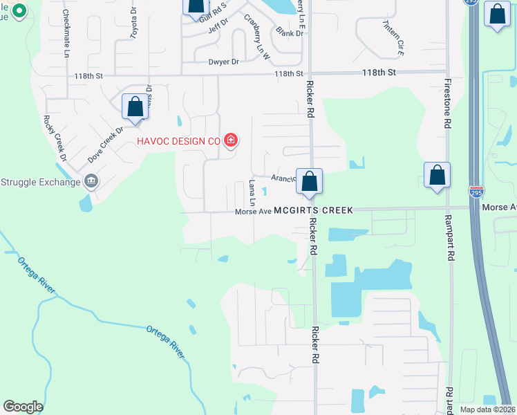 map of restaurants, bars, coffee shops, grocery stores, and more near 7733 Morse Avenue in Jacksonville