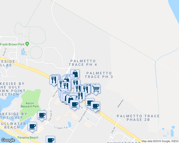 map of restaurants, bars, coffee shops, grocery stores, and more near 206 Windsor Way in Panama City Beach