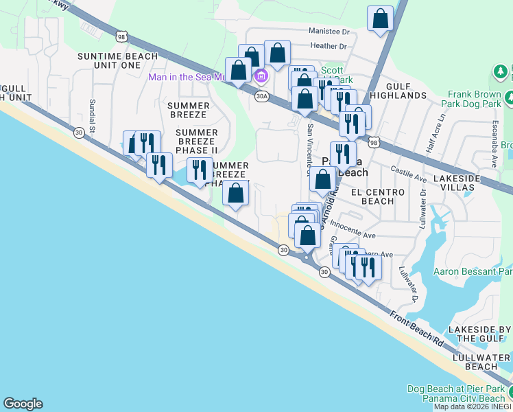 map of restaurants, bars, coffee shops, grocery stores, and more near 286 Daffin Place in Panama City Beach