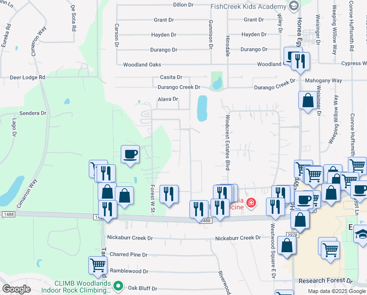 map of restaurants, bars, coffee shops, grocery stores, and more near 33226 Cottonwood Bend in Magnolia