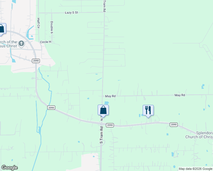 map of restaurants, bars, coffee shops, grocery stores, and more near 14979 North Tram Road in Splendora