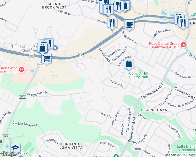 map of restaurants, bars, coffee shops, grocery stores, and more near 6907 Telluride Trail in Austin