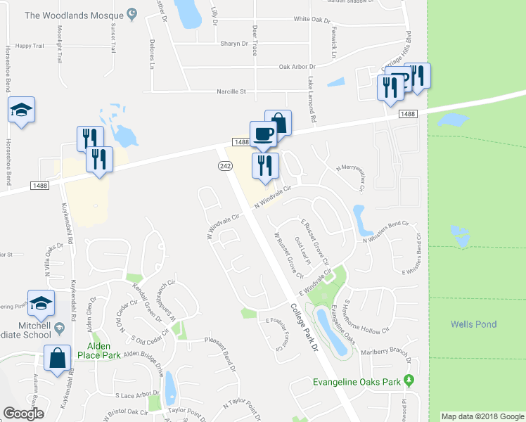 map of restaurants, bars, coffee shops, grocery stores, and more near 31 Indian Corn Place in Conroe