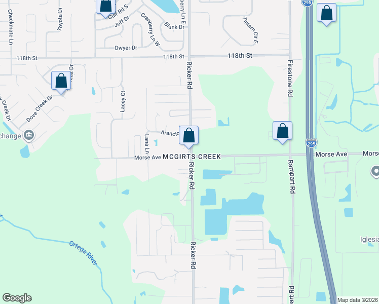 map of restaurants, bars, coffee shops, grocery stores, and more near in Jacksonville