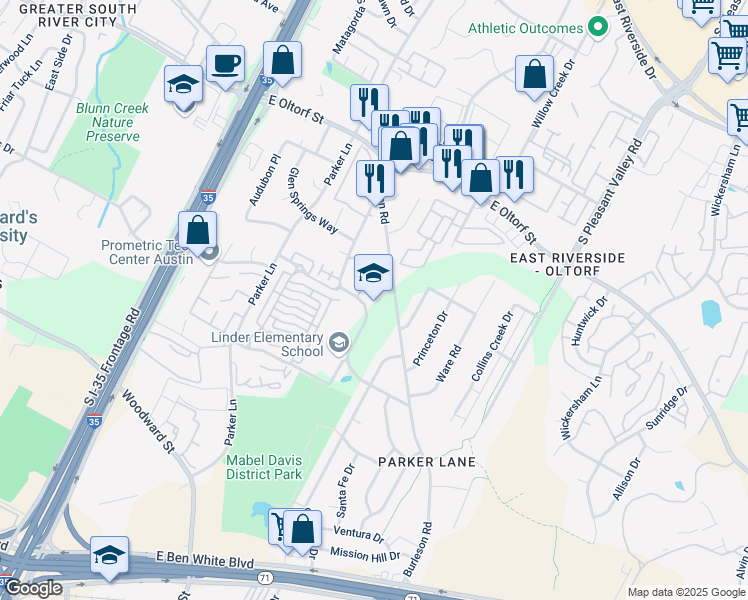map of restaurants, bars, coffee shops, grocery stores, and more near 2600 Reeves Circle in Austin