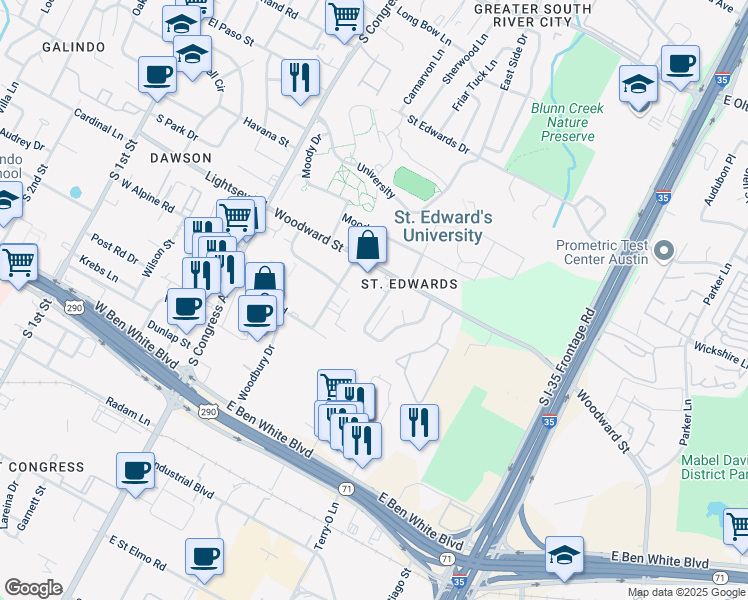 map of restaurants, bars, coffee shops, grocery stores, and more near in Austin