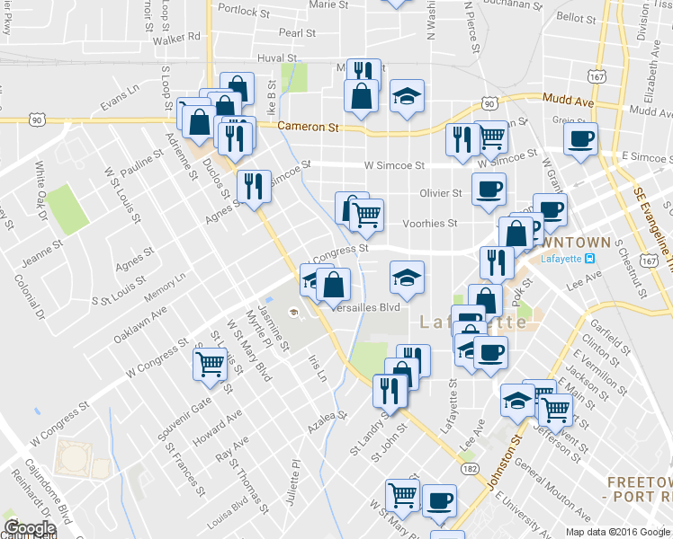map of restaurants, bars, coffee shops, grocery stores, and more near 133 Cedar Crest Court in Lafayette