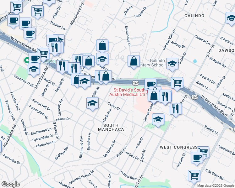 map of restaurants, bars, coffee shops, grocery stores, and more near 1200 Marcy Street in Austin