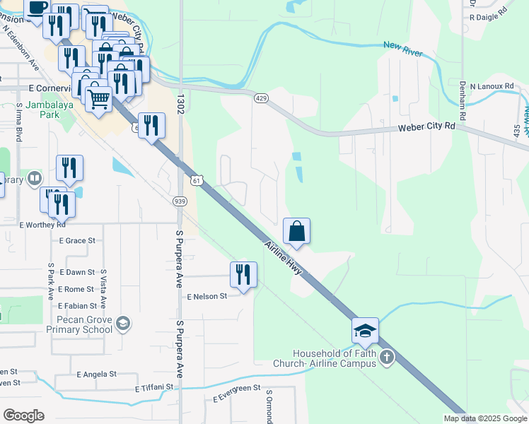 map of restaurants, bars, coffee shops, grocery stores, and more near 11061 Reyn Drive in Gonzales