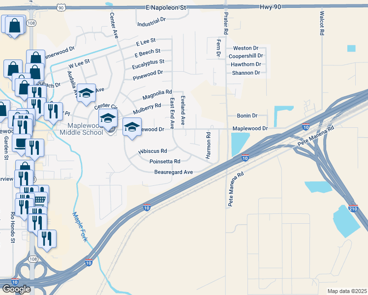 map of restaurants, bars, coffee shops, grocery stores, and more near 48 East End Ave in Sulphur