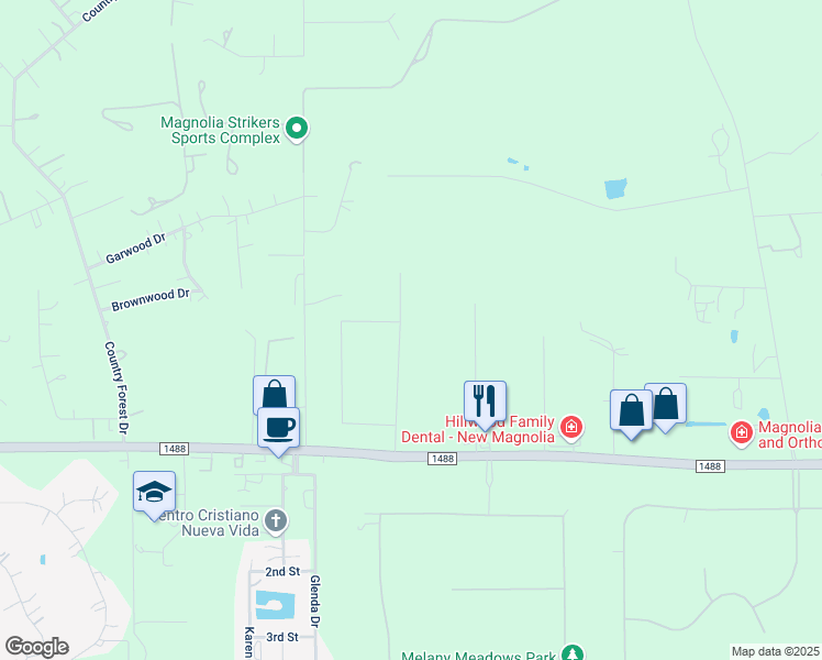 map of restaurants, bars, coffee shops, grocery stores, and more near 326 Creekside Drive in Magnolia