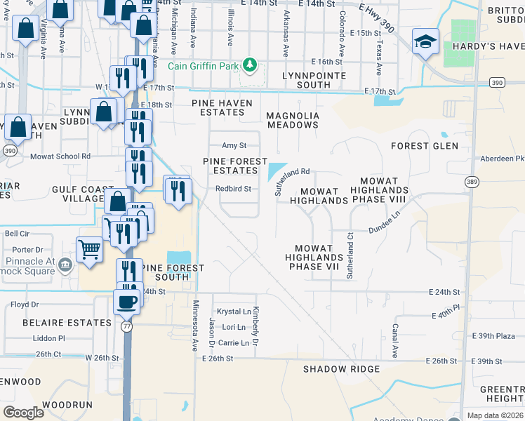 map of restaurants, bars, coffee shops, grocery stores, and more near 806 East Pine Forest Drive in Lynn Haven