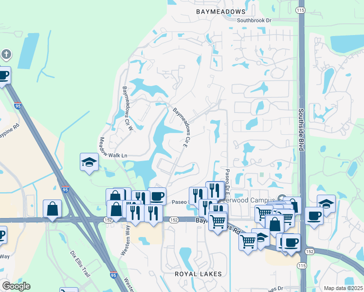 map of restaurants, bars, coffee shops, grocery stores, and more near 7841 Pocita Ct in Jacksonville