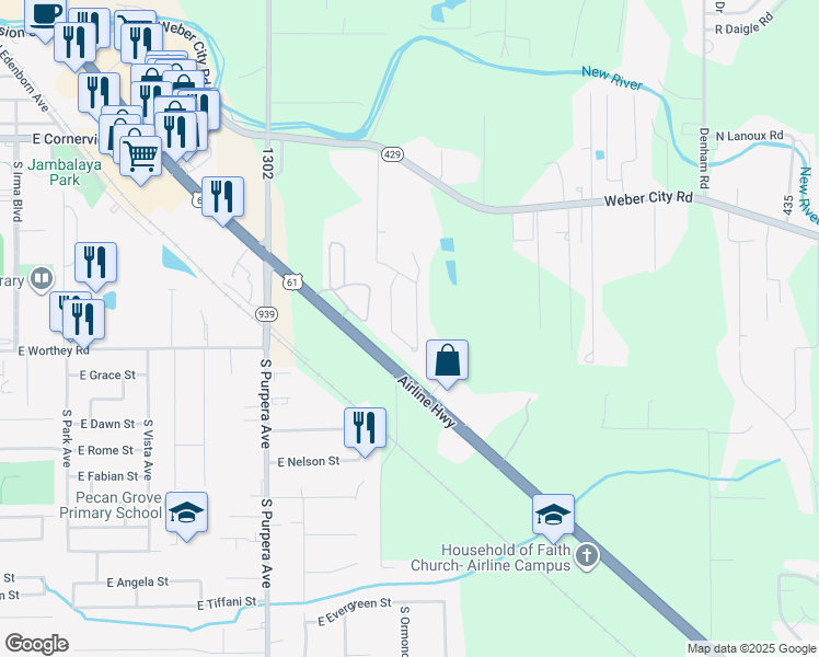 map of restaurants, bars, coffee shops, grocery stores, and more near 11061 Reyn Drive in Gonzales