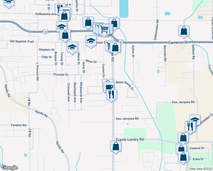 map of restaurants, bars, coffee shops, grocery stores, and more near 100 Cheyenne Dr in Scott