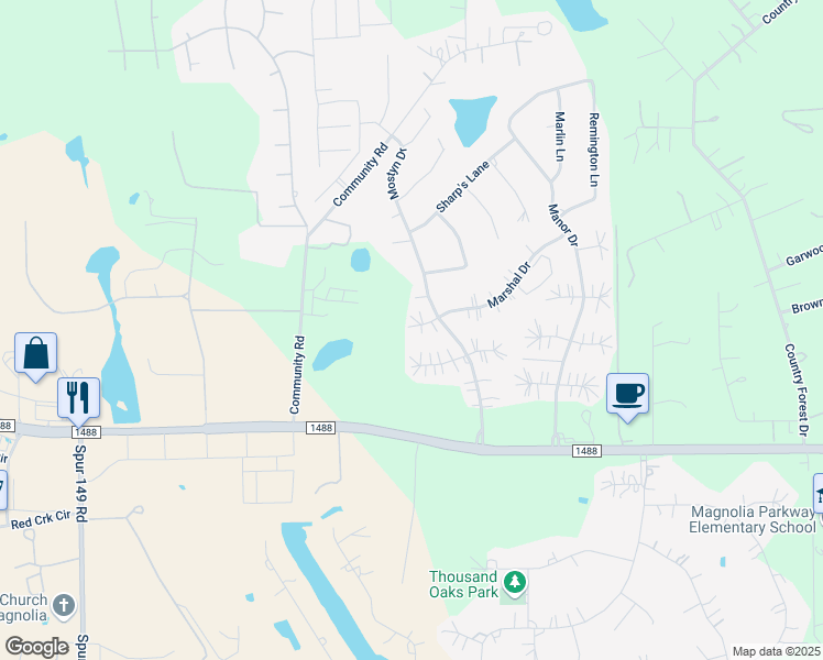 map of restaurants, bars, coffee shops, grocery stores, and more near 12715 Marshall Court in Magnolia