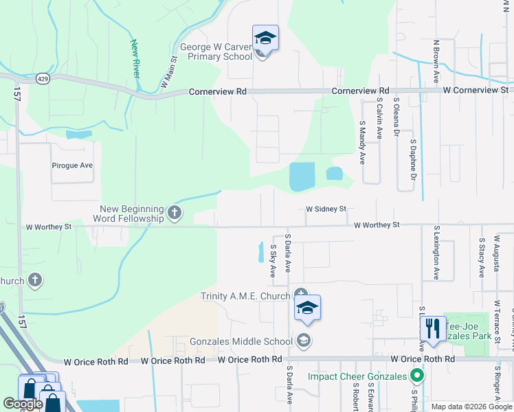 map of restaurants, bars, coffee shops, grocery stores, and more near 901 South Abe Avenue in Gonzales