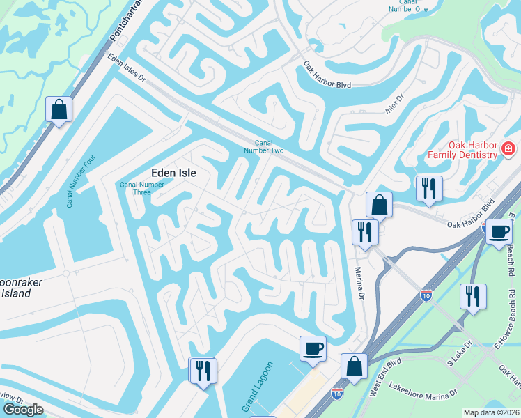 map of restaurants, bars, coffee shops, grocery stores, and more near 100 Eydie Lane in Slidell