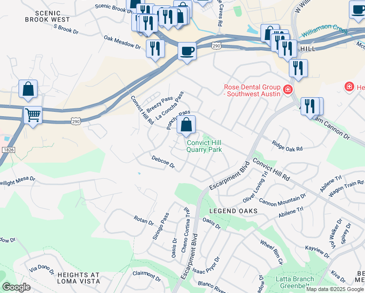 map of restaurants, bars, coffee shops, grocery stores, and more near 6729 Poncha Pass in Austin