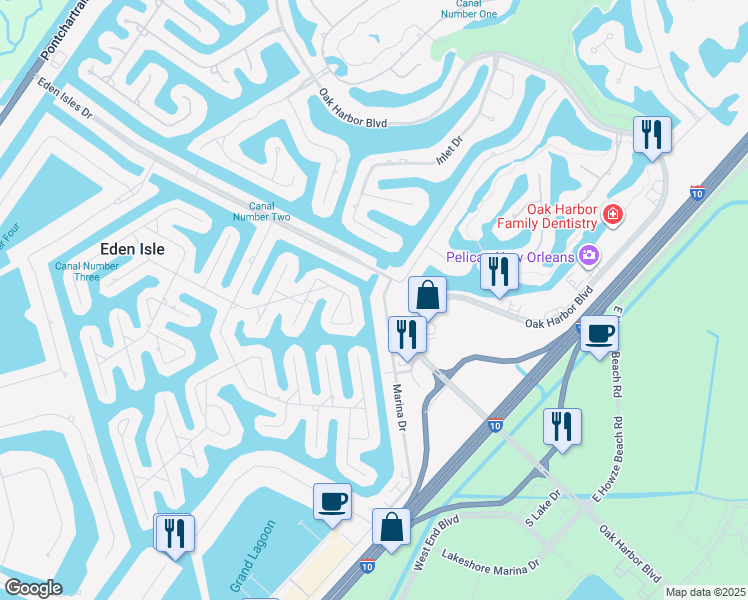 map of restaurants, bars, coffee shops, grocery stores, and more near 156 Marina Drive in Slidell