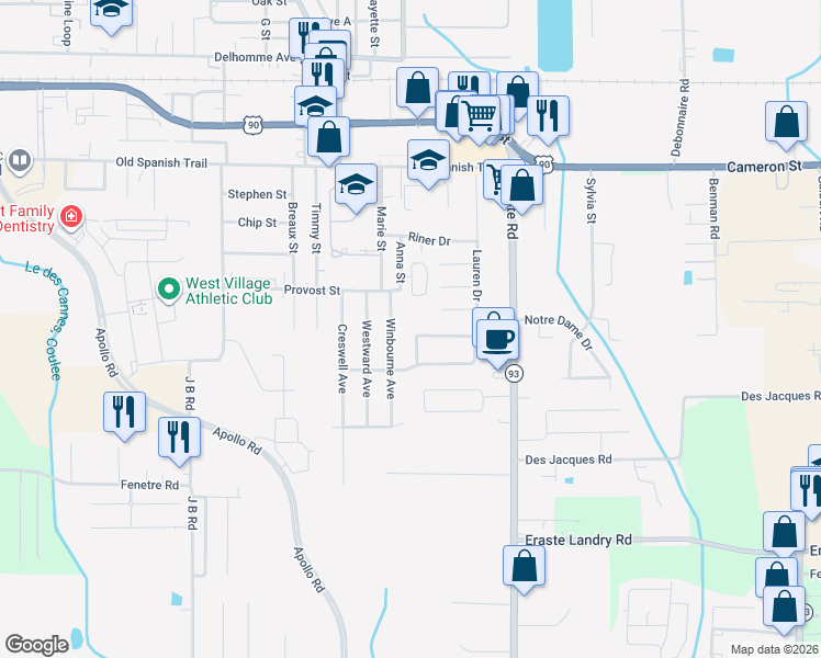 map of restaurants, bars, coffee shops, grocery stores, and more near 313 Cheyenne Circle in Scott