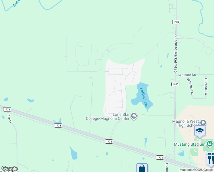map of restaurants, bars, coffee shops, grocery stores, and more near 42820 Farm to Market 1774 in Magnolia