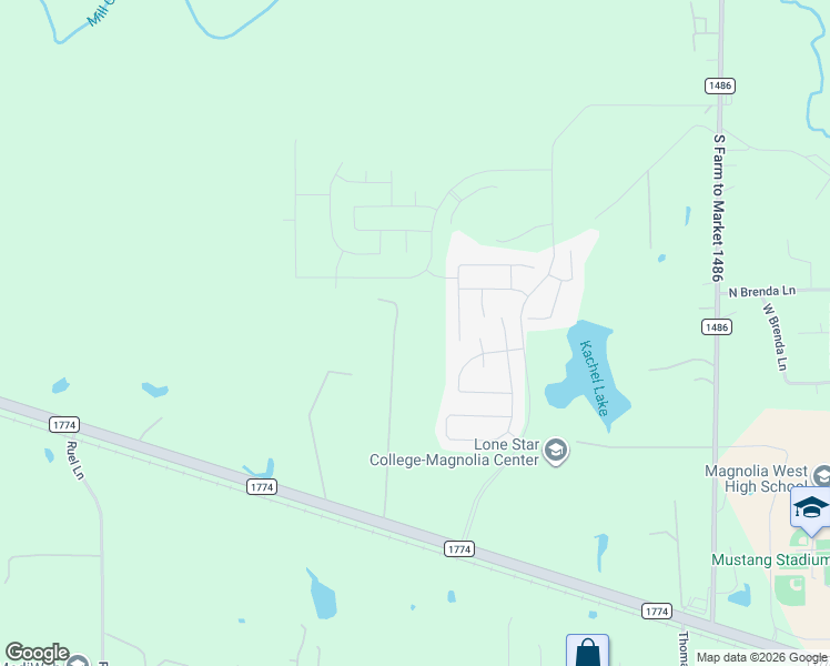 map of restaurants, bars, coffee shops, grocery stores, and more near 42820 Farm to Market 1774 in Magnolia