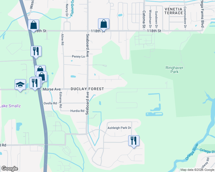 map of restaurants, bars, coffee shops, grocery stores, and more near 5605 Morse Avenue in Jacksonville