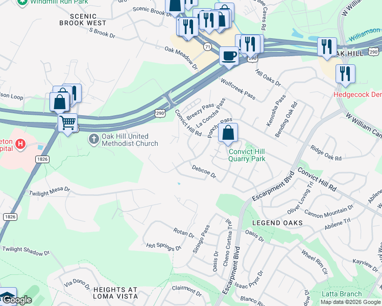 map of restaurants, bars, coffee shops, grocery stores, and more near 7609 Clara Marie Cove in Austin