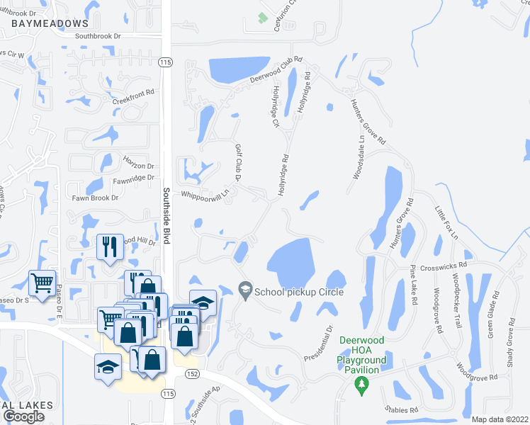 map of restaurants, bars, coffee shops, grocery stores, and more near 8004 Hollyridge Road in Jacksonville