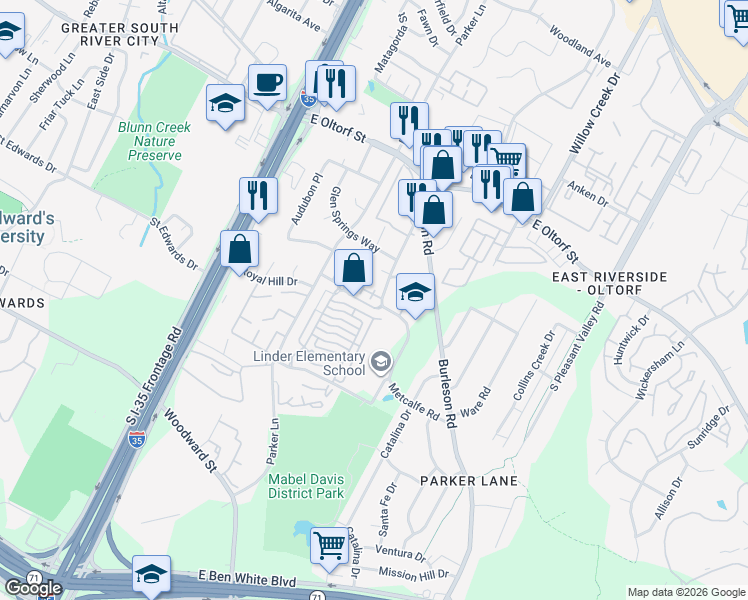map of restaurants, bars, coffee shops, grocery stores, and more near 2004 Tripshaw Lane in Austin