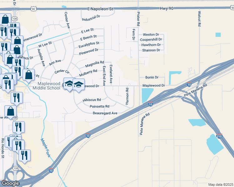map of restaurants, bars, coffee shops, grocery stores, and more near 48 East End Avenue in Sulphur