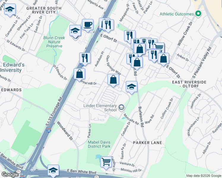 map of restaurants, bars, coffee shops, grocery stores, and more near 2004 Tripshaw Lane in Austin