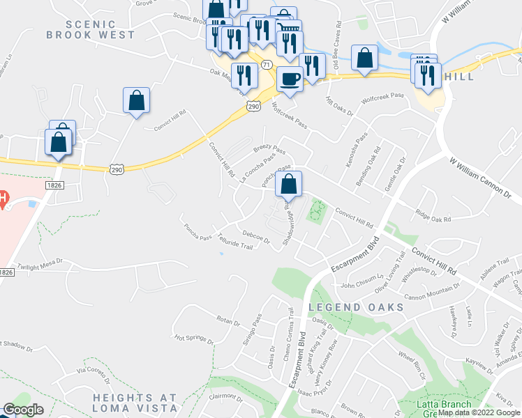 map of restaurants, bars, coffee shops, grocery stores, and more near 6729 Poncha Pass in Austin
