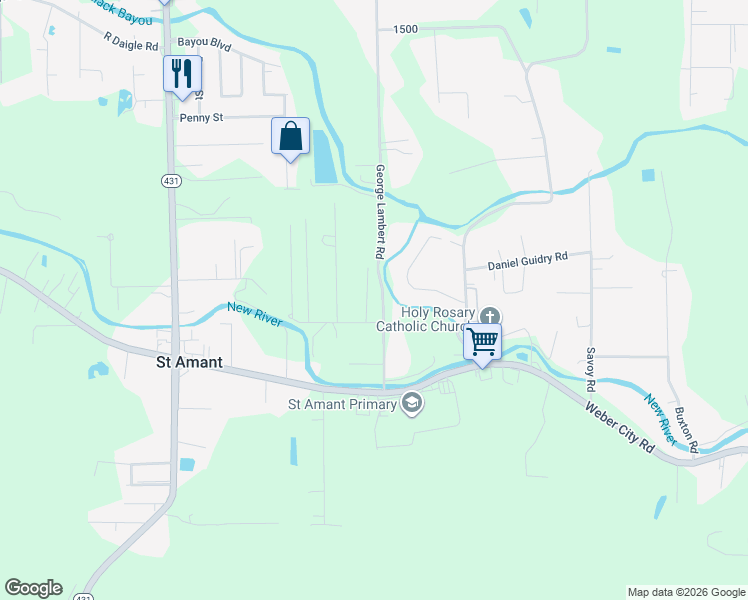 map of restaurants, bars, coffee shops, grocery stores, and more near 11017 George Lambert Road in Saint Amant