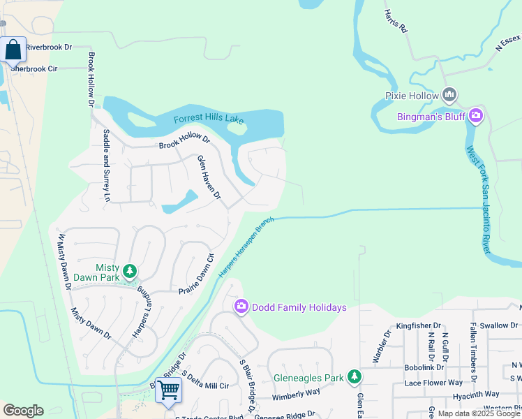 map of restaurants, bars, coffee shops, grocery stores, and more near 808 Brook Hollow Drive in Conroe