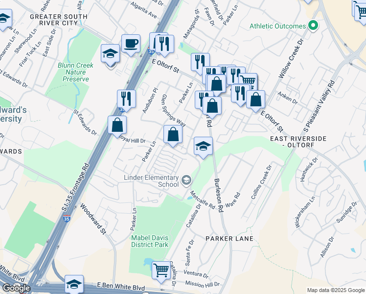 map of restaurants, bars, coffee shops, grocery stores, and more near 2004 Tripshaw Lane in Austin