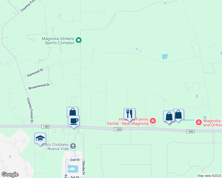 map of restaurants, bars, coffee shops, grocery stores, and more near 326 Creekside Drive in Magnolia