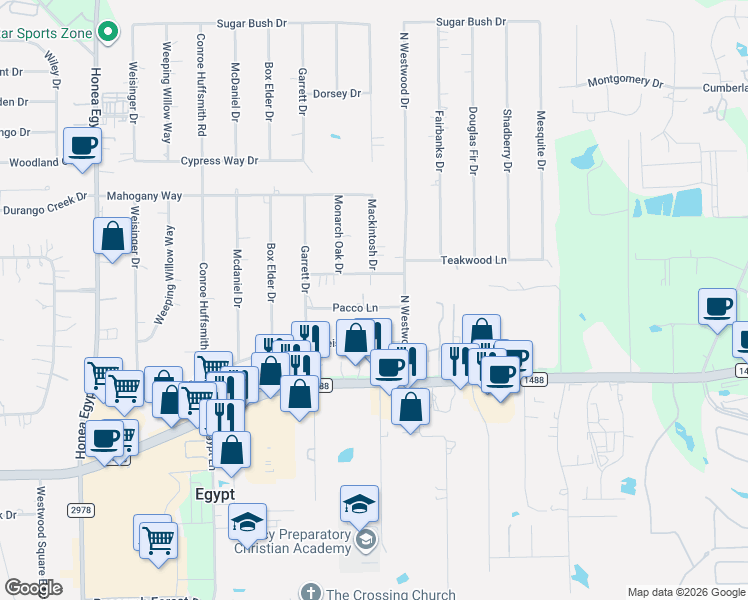 map of restaurants, bars, coffee shops, grocery stores, and more near 5807 Lotus Lane in Magnolia